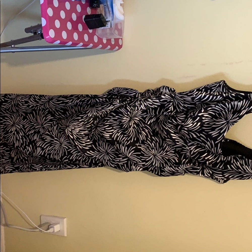 Black and white patterned dress.